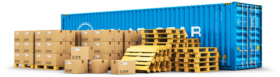 PTSbanner.png Cargo container and shipping pallets with cardboard boxes